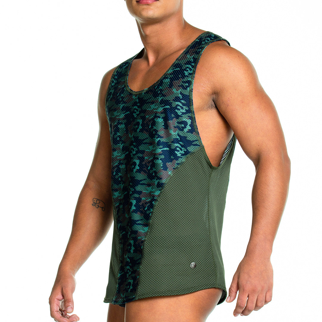 Camo Green Tank vista posterior de Gigo Underwear