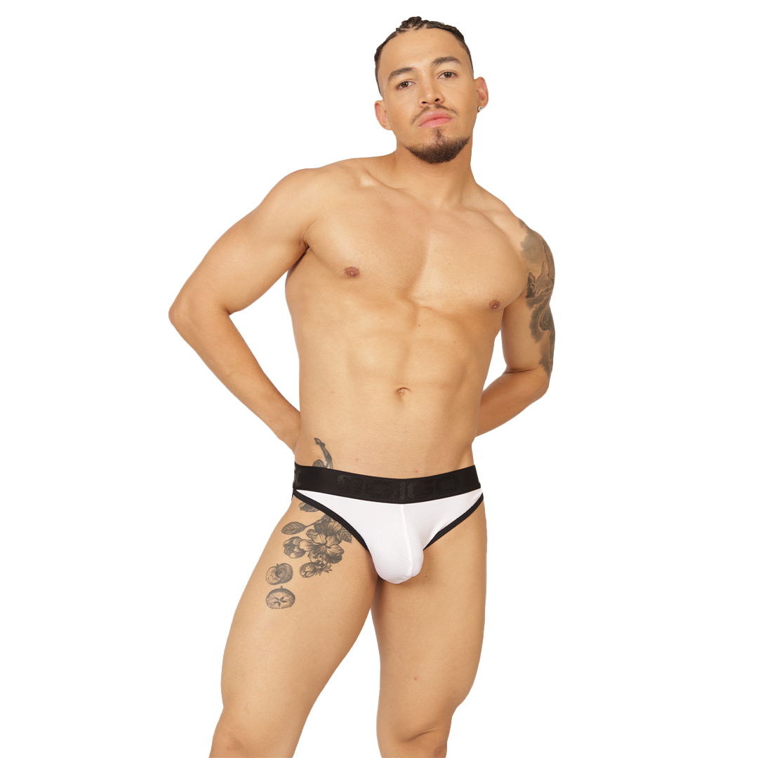 COOL WHITE BRIEF - Brief Masculino Audaz con Pretina Contraste