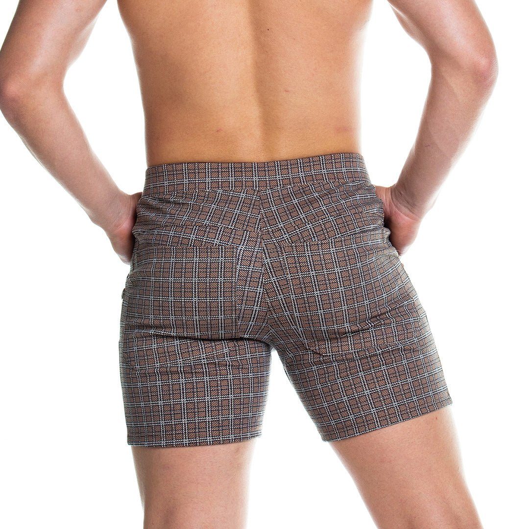 FORMAL BROWN SQUARE SHORT - Pantaloneta corta marrón a cuadros para hombres