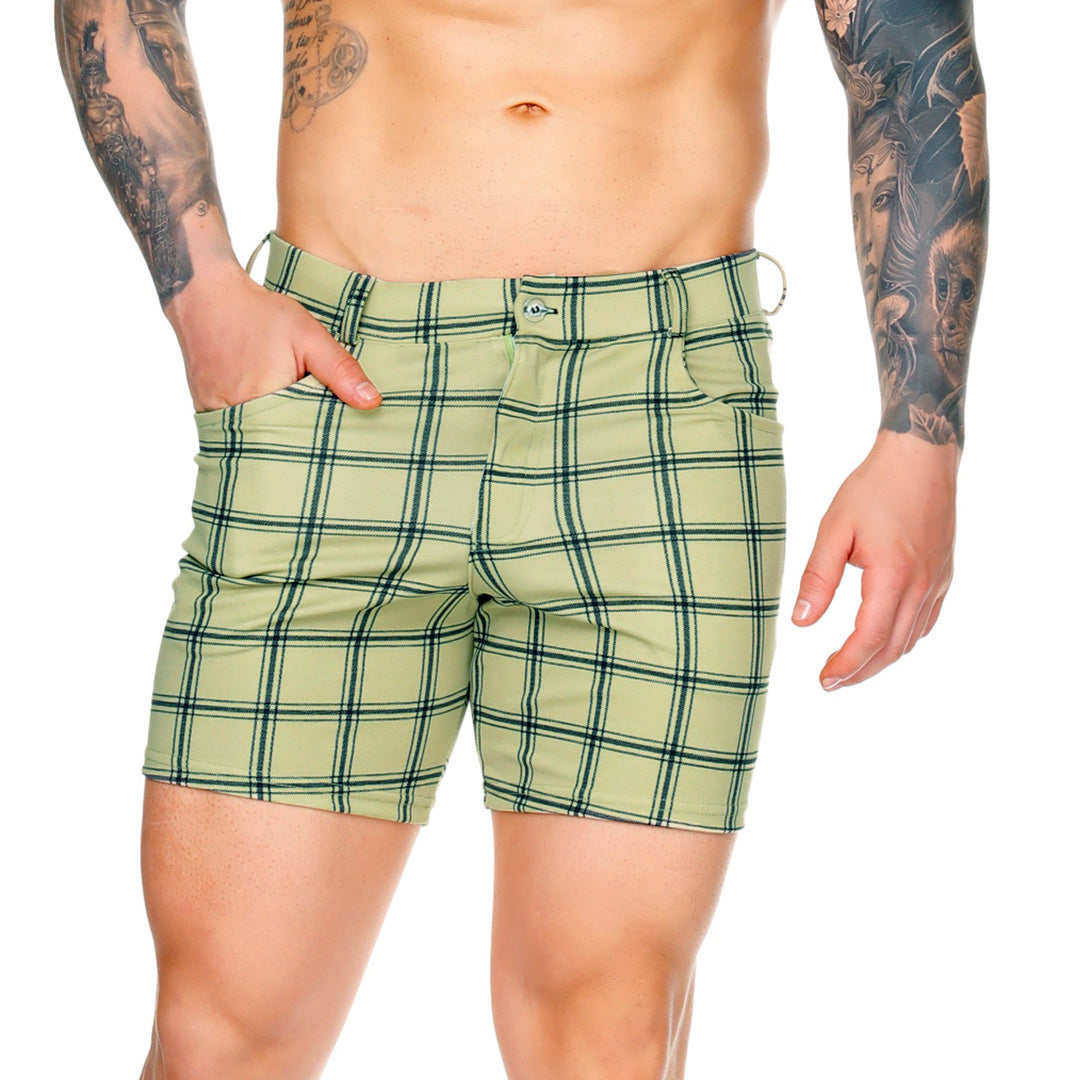 DYNASTY OLIVE SHORT - Pantaloneta corta a cuadros para hombres