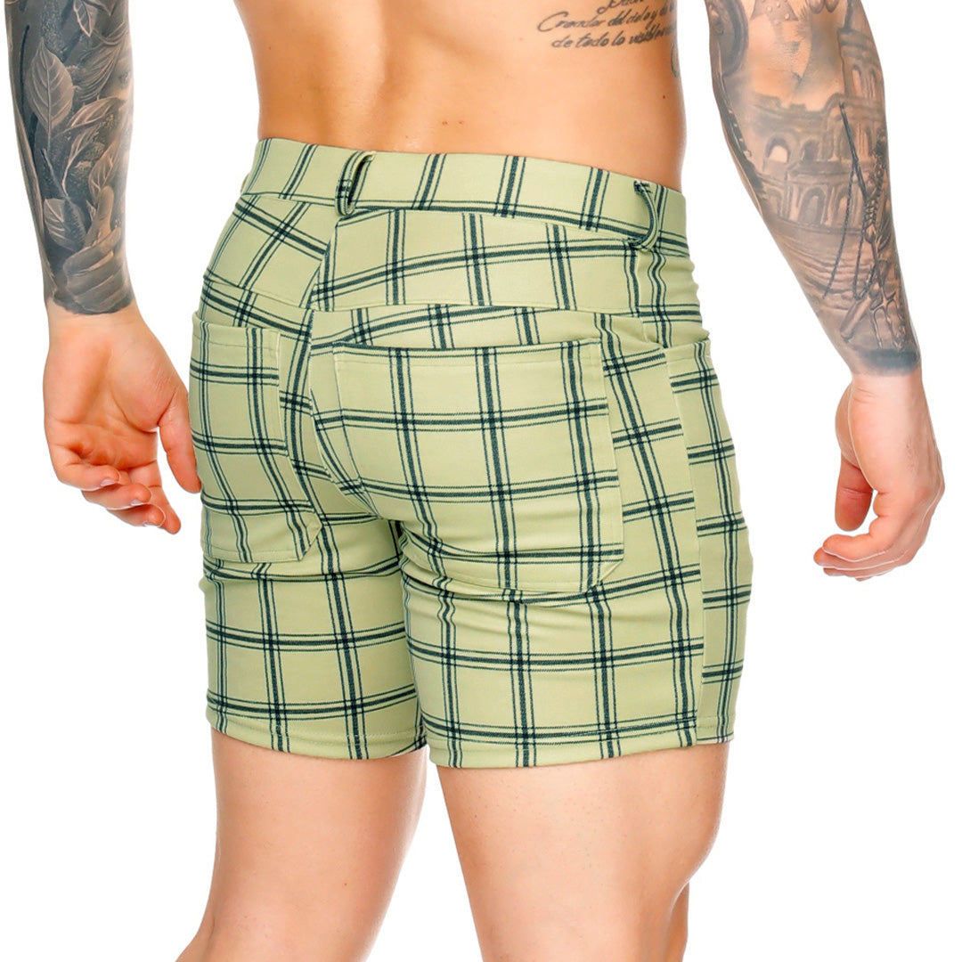 DYNASTY OLIVE SHORT - Pantaloneta corta a cuadros para hombres