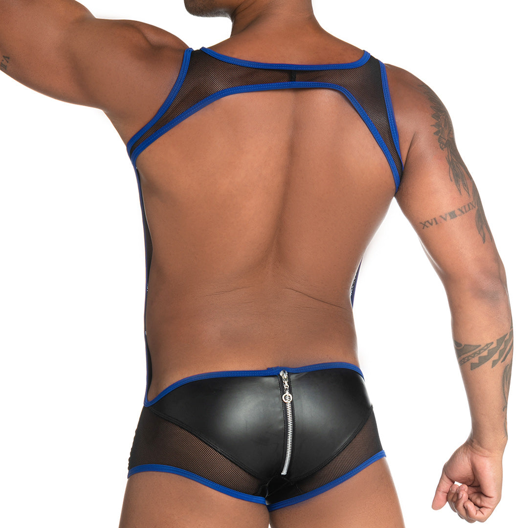 Fetiche Blue Zipper Singlet vista frontal de Gigo Underwear