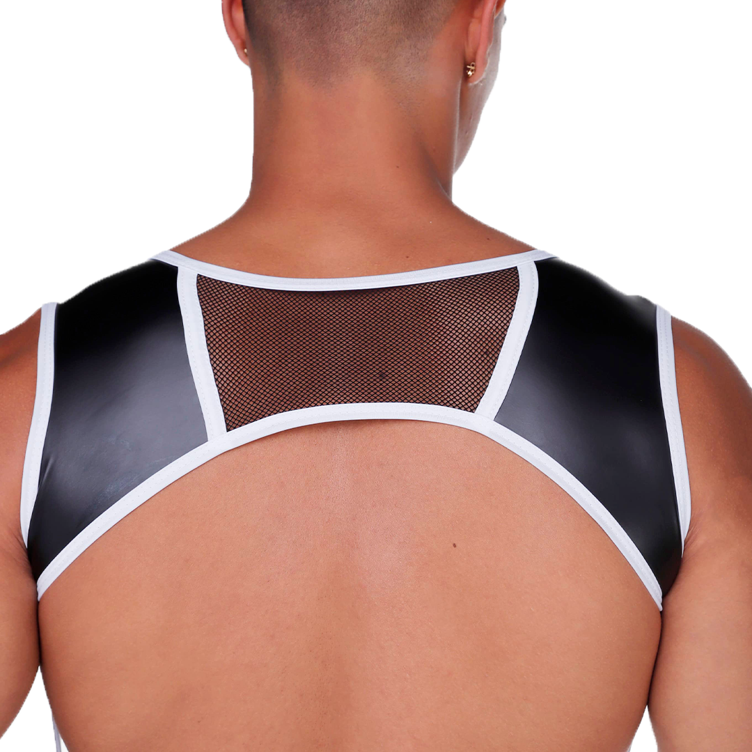 Fetish White Harness vista posterior de Gigo Underwear