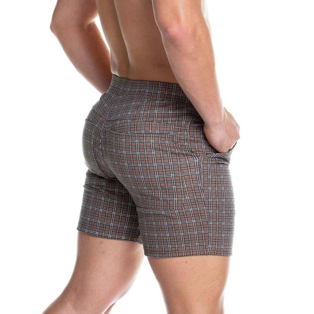 FORMAL BROWN SQUARE SHORT - Pantaloneta corta marrón a cuadros para hombres