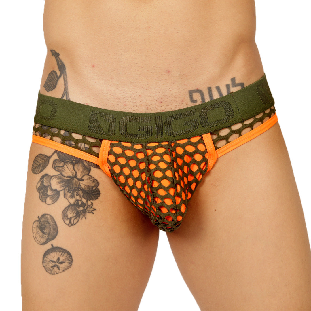 FRESH ORANGE BRIEF JOCK - Jockstrap Masculino Sexy con Pretina Contraste