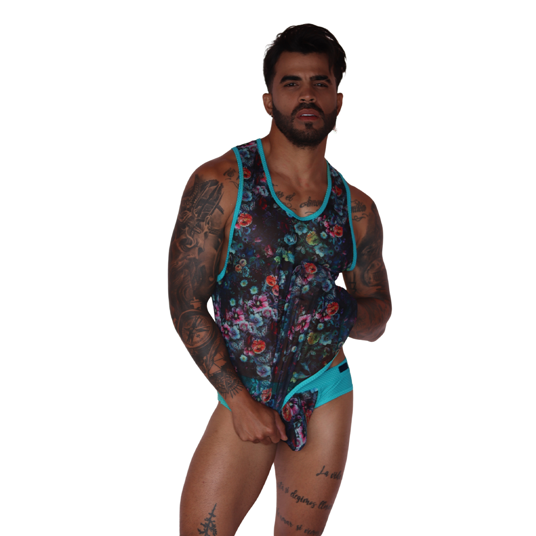 Garden Blue Tank en modelo de Gigo Underwear