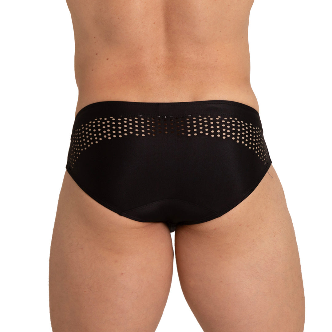 Hole Black Swim Brief vista posterior de Gigo Underwear