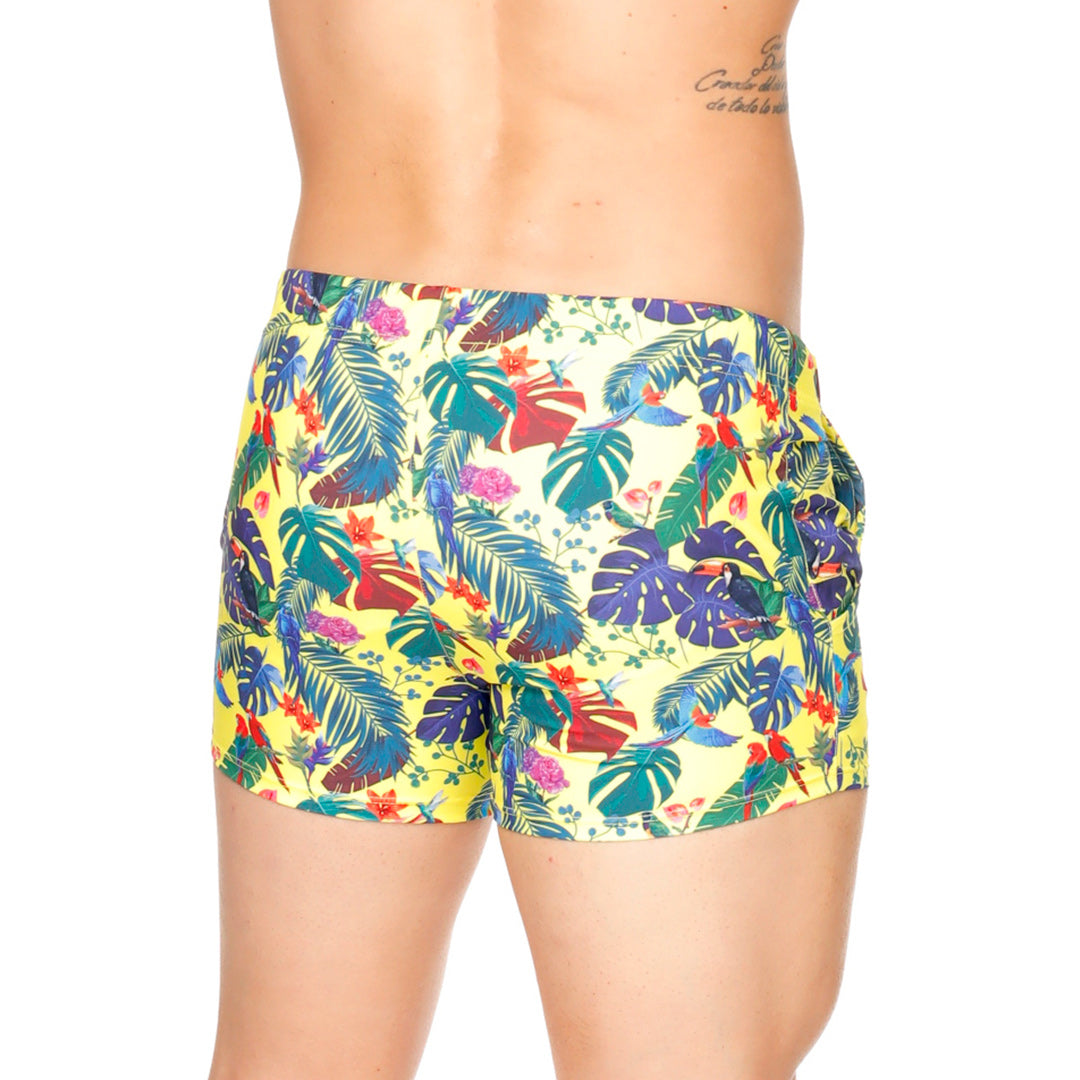 Macaws Yellow Beachwear vista posterior de Gigo Underwear