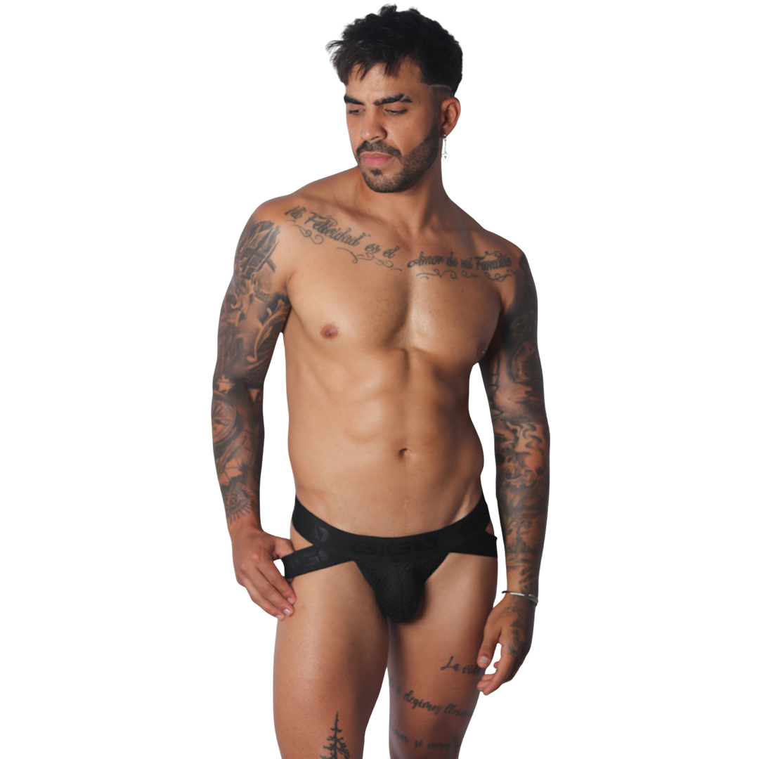 Provocative Black Jockstrap vista posterior de Gigo Underwear