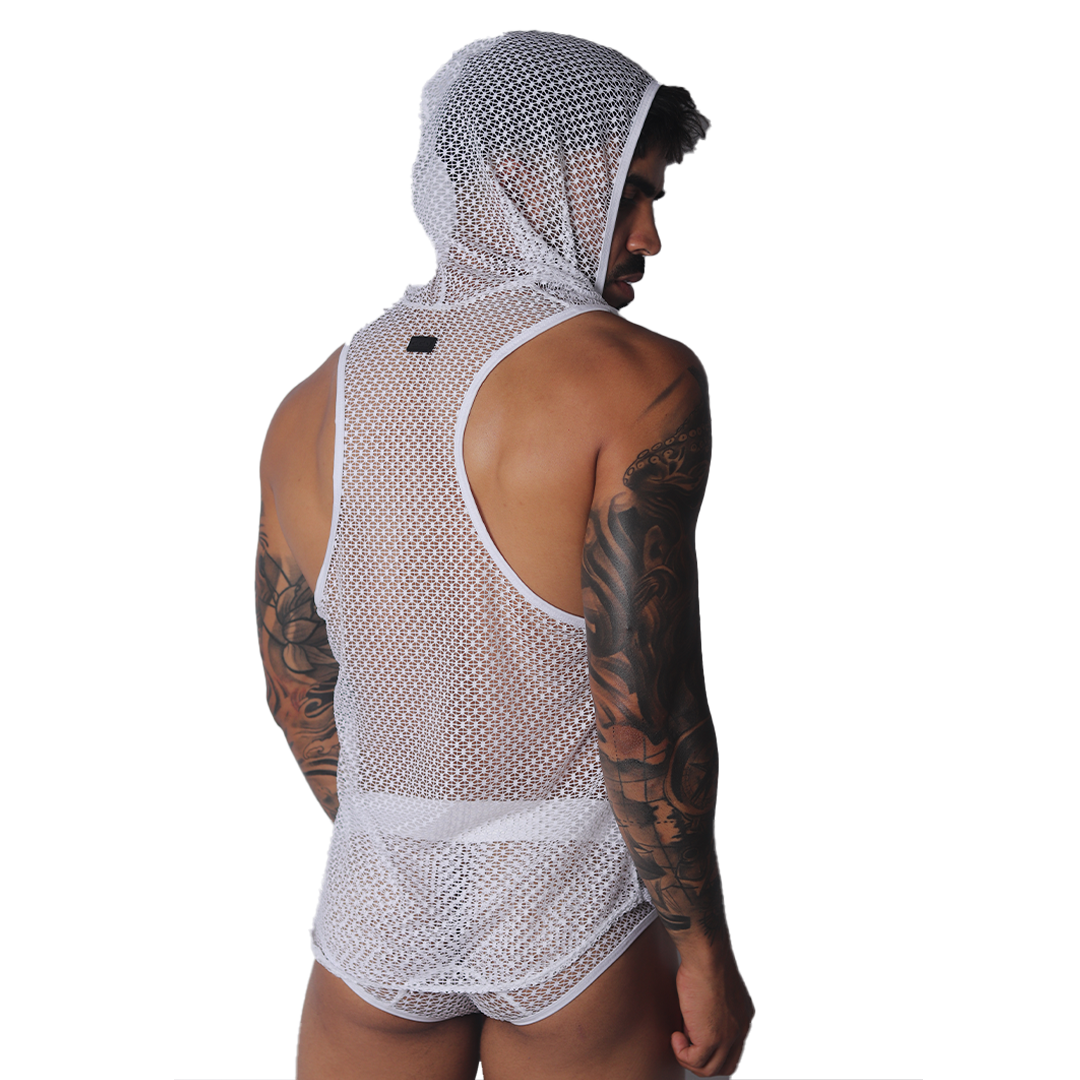 Provocative White Hoody Tshirt en modelo de Gigo Underwear