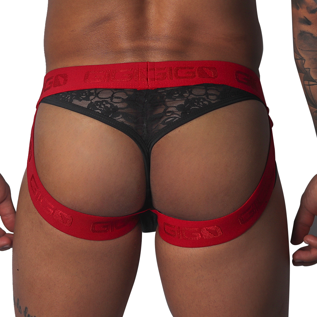 Romantic Black Jock Thong vista posterior de Gigo Underwear