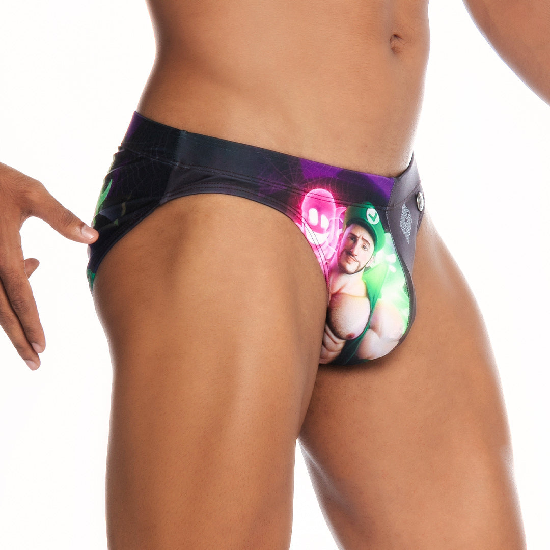 Super Daddy Purple Swim Brief vista posterior de Gigo Underwear