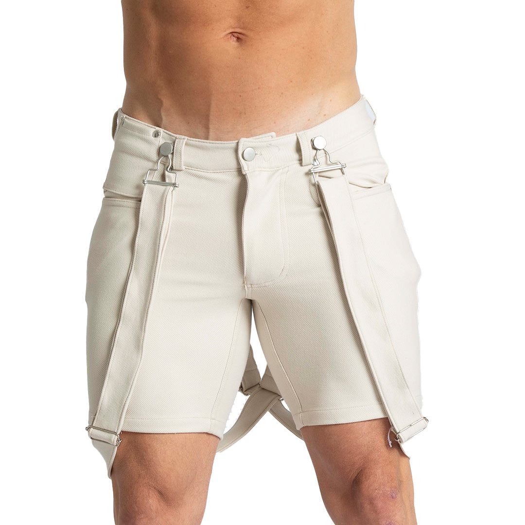 Suspenders Beige Short en modelo de Gigo Underwear