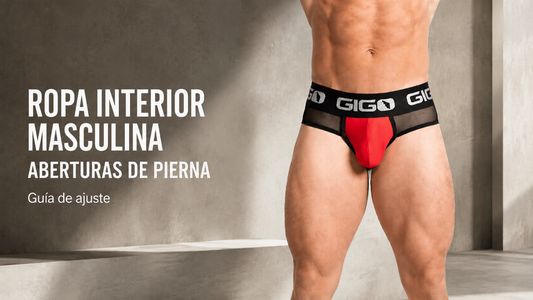 Modelo usando un brief Gigo que muestra el ajuste de las aberturas alrededor de los muslos.
