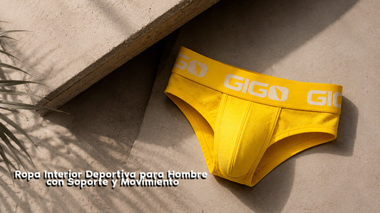Modelo usando ropa interior deportiva Gigo para hombre, diseñada para calor, movimiento, soporte y comodidad en días activos.