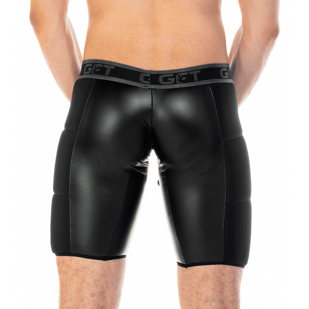 2 FETICHE BLACK ZIPPER TRUNK LONG - Ropa interior de cuero negro para hombres. Boxer corto con cremallera frontal