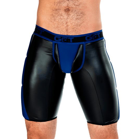 2 FETICHE BLUE TRUNK LONG - Ropa interior de cuero negro para hombres. Boxer corto para hombres