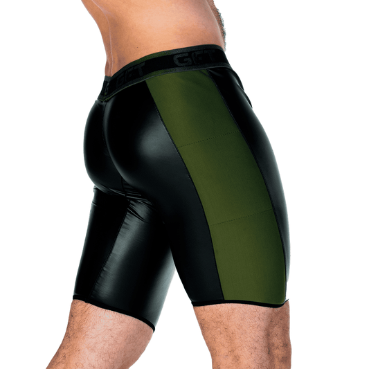 2 FETICHE GREEN TRUNK LONG - Ropa interior de cuero negro para hombres. Boxer corto para hombres