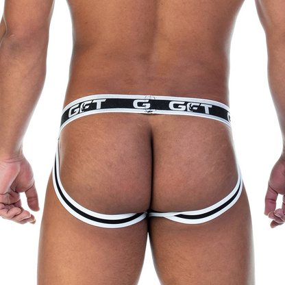 2 Fetiche White Zipper Jockstrap vista frontal de Gigo Underwear