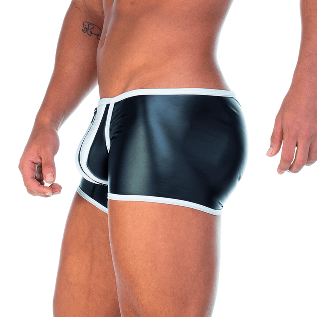 2 Fetiche White Zipper Trunk vista posterior de Gigo Underwear