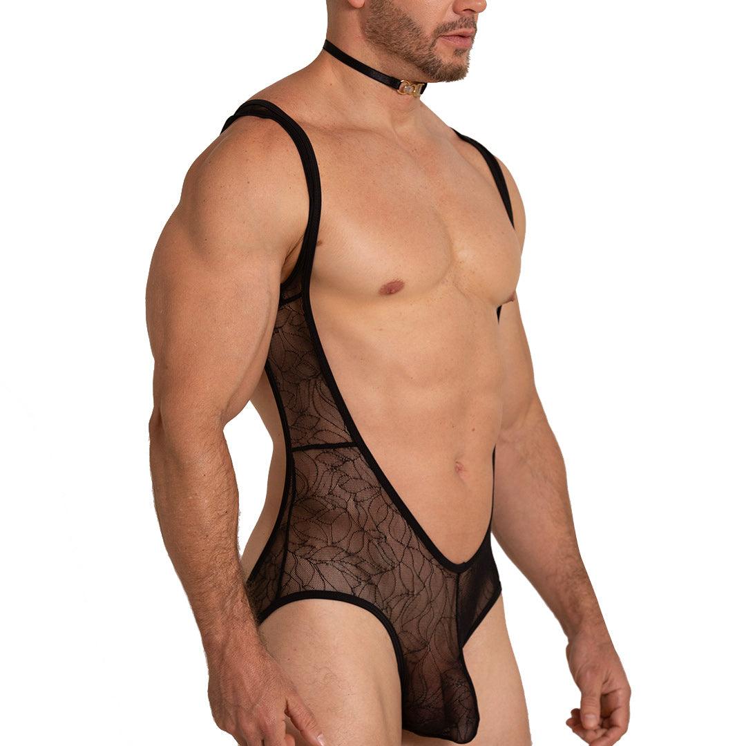 AMAZONIA BODY - Body de encaje negro sexy para hombres