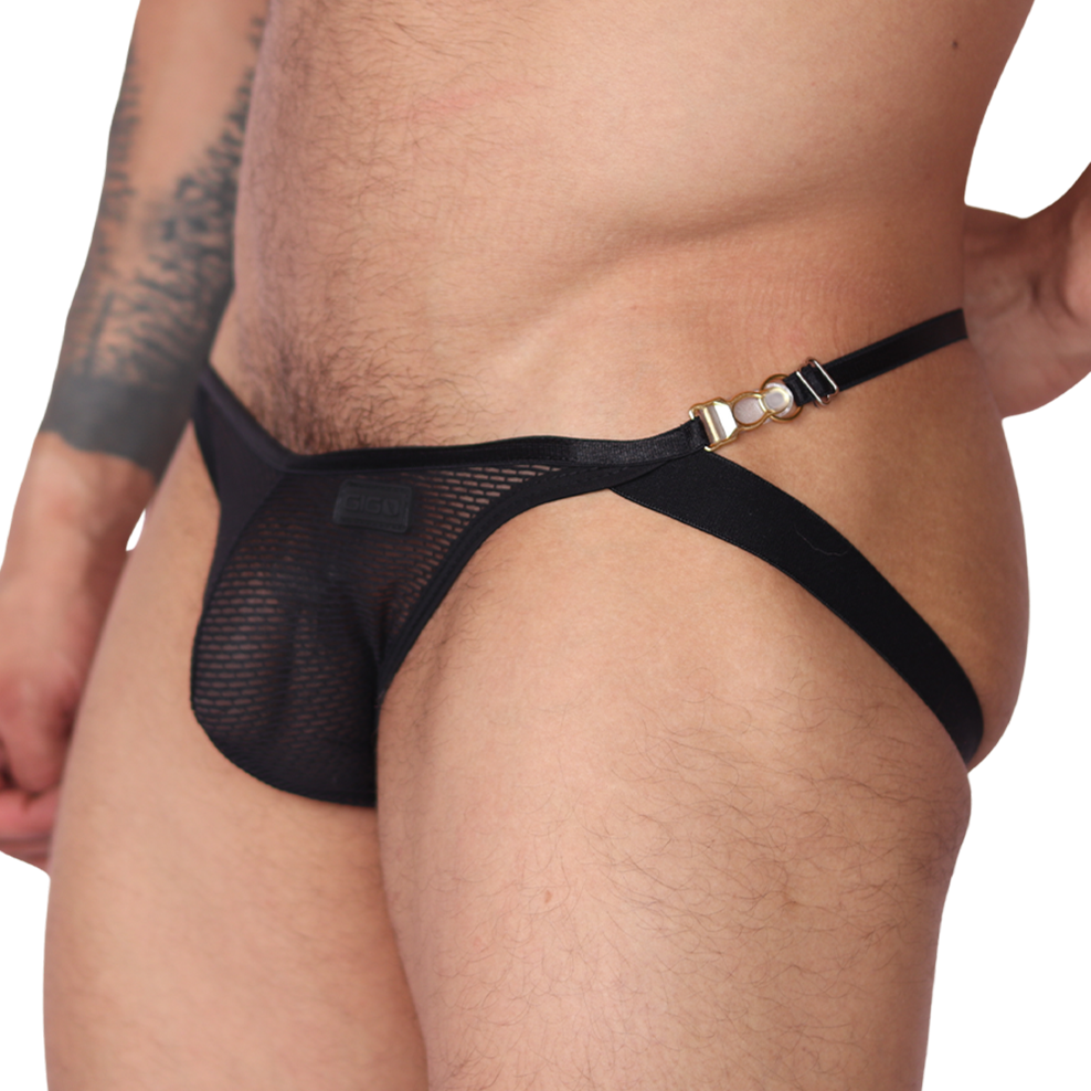 Anwar Black Jock Thong vista frontal de Gigo Underwear