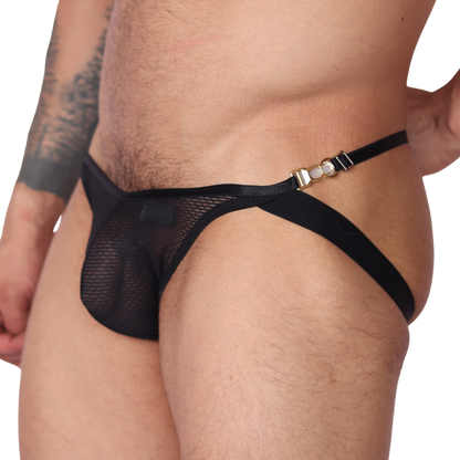 Anwar Black Jock Thong vista frontal de Gigo Underwear