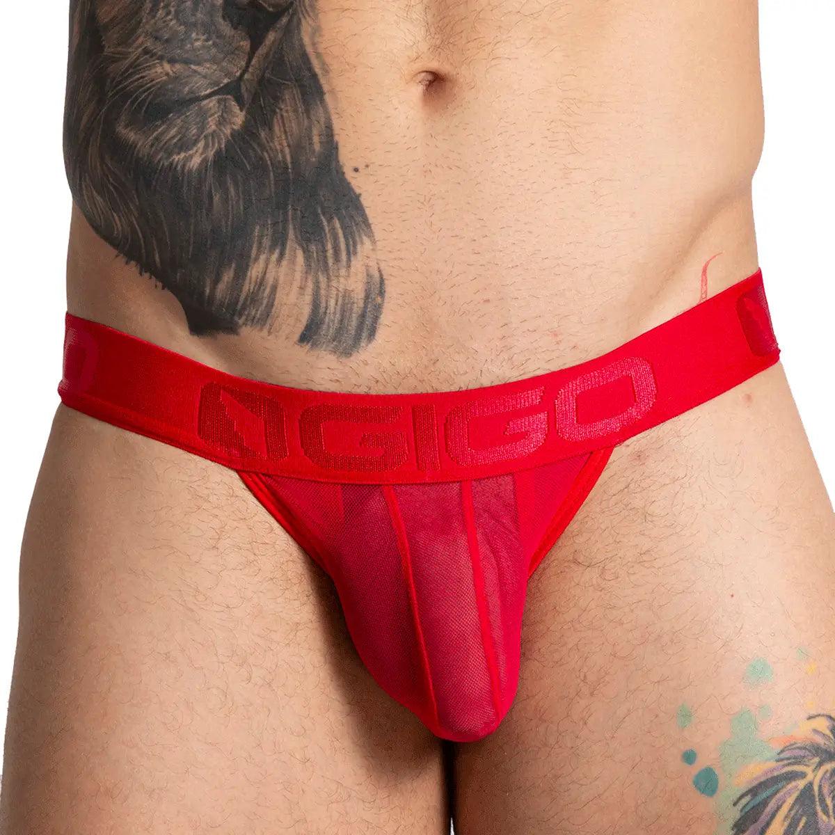 BAHIA RED BRIEF - Pantaloncillo de malla roja para hombres con copa que permite realce