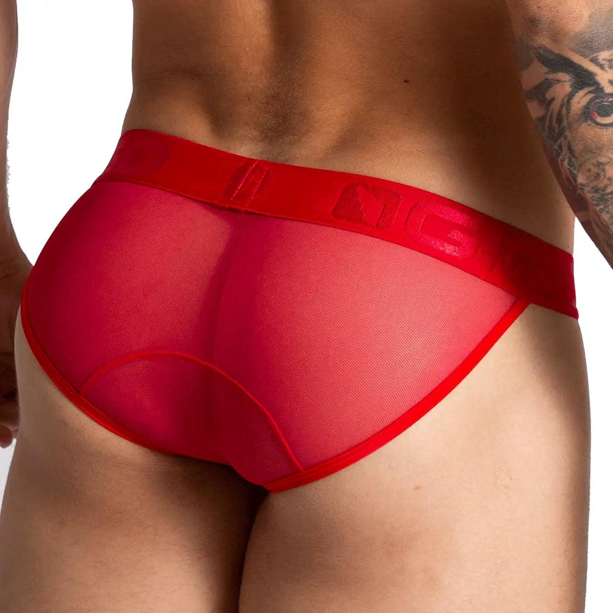 BAHIA RED BRIEF - Pantaloncillo de malla roja para hombres con copa que permite realce