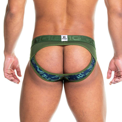 Camo Green Brief Jockstrap vista posterior de Gigo Underwear