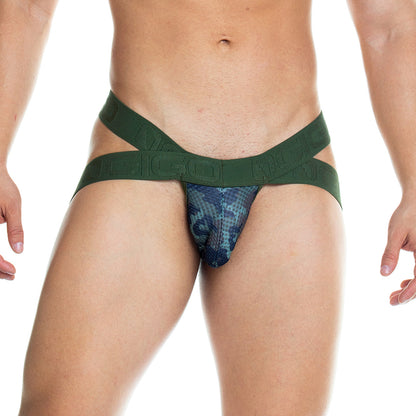 Camo Green Jockstrap vista frontal de Gigo Underwear