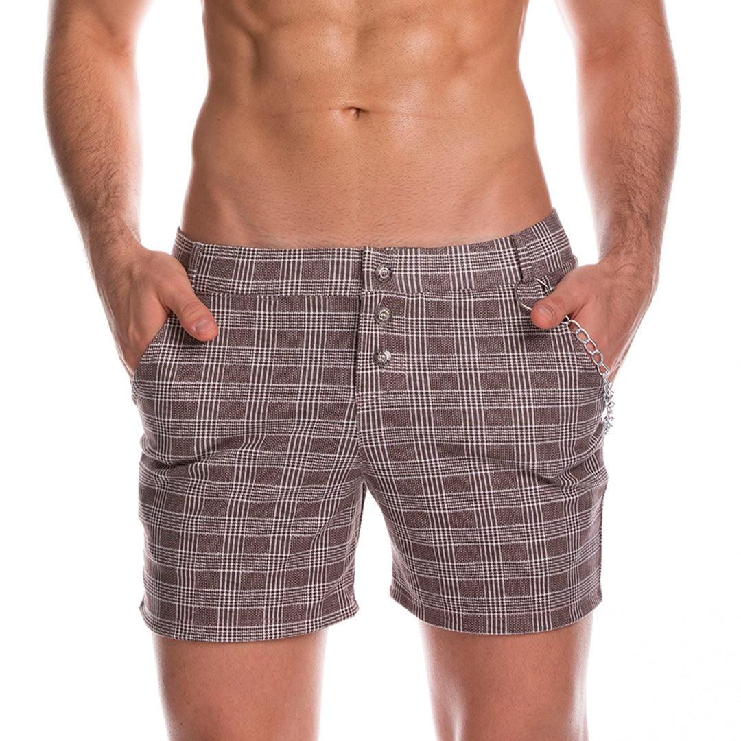 CASUAL BROWN SHORT - Pantaloneta corta a cuadros para hombres