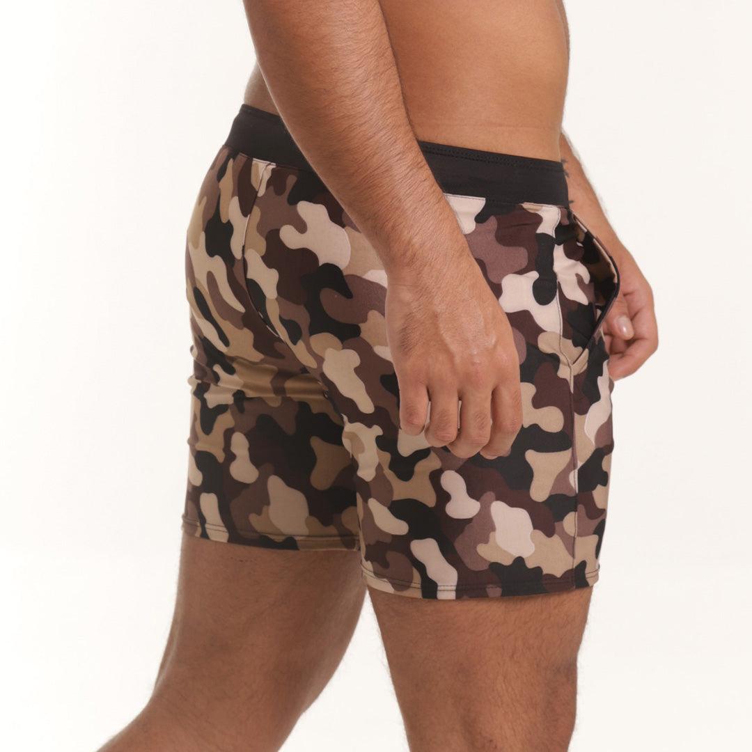 COMBAT BROWN BEACHWEAR - Pantalones cortos de baño estampados para hombres