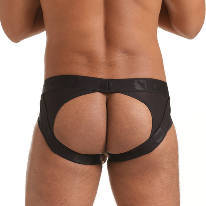 Combat Brown Brief Jockstrap vista frontal de Gigo Underwear