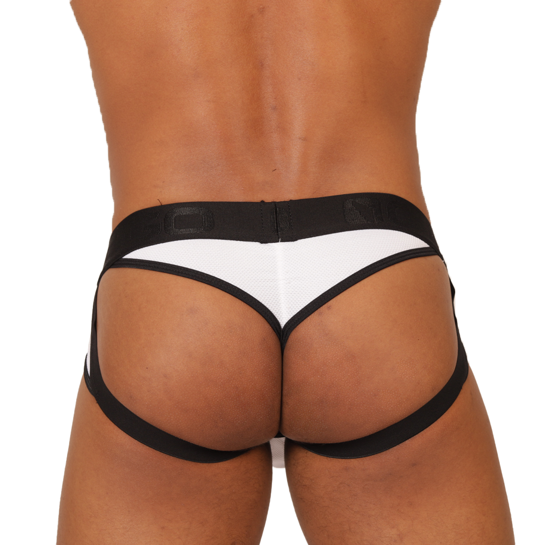 Cool White Jock Thong vista posterior de Gigo Underwear