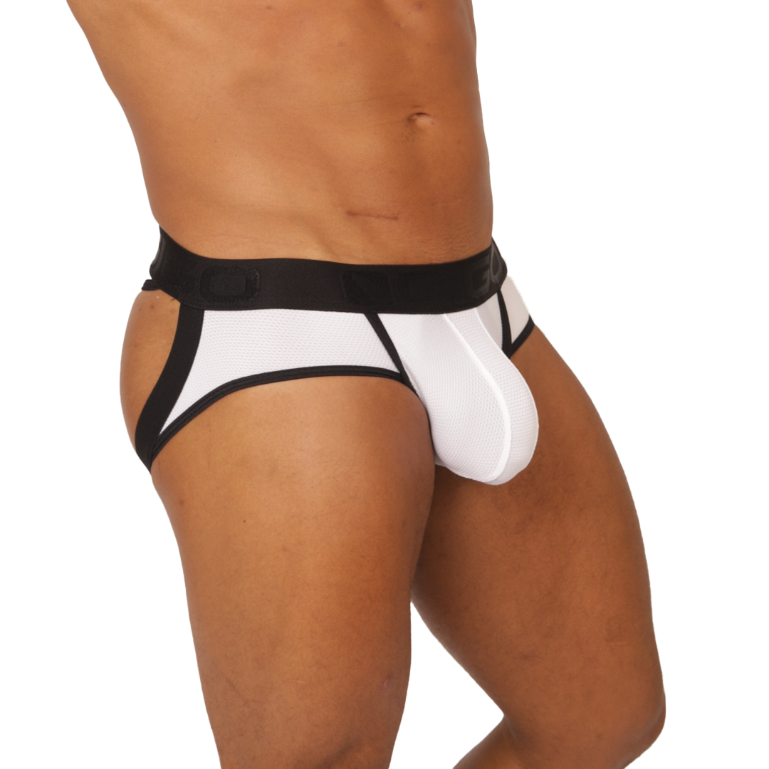Cool White Jock Thong vista frontal de Gigo Underwear