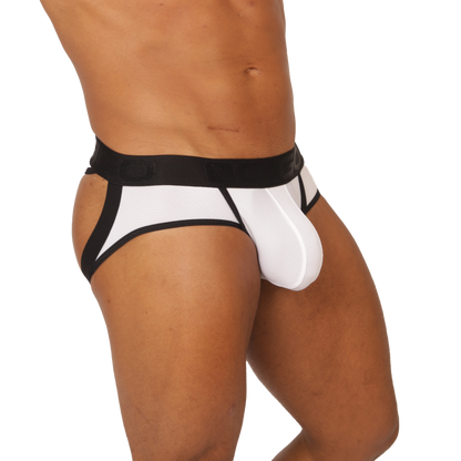 Cool White Jock Thong vista frontal de Gigo Underwear
