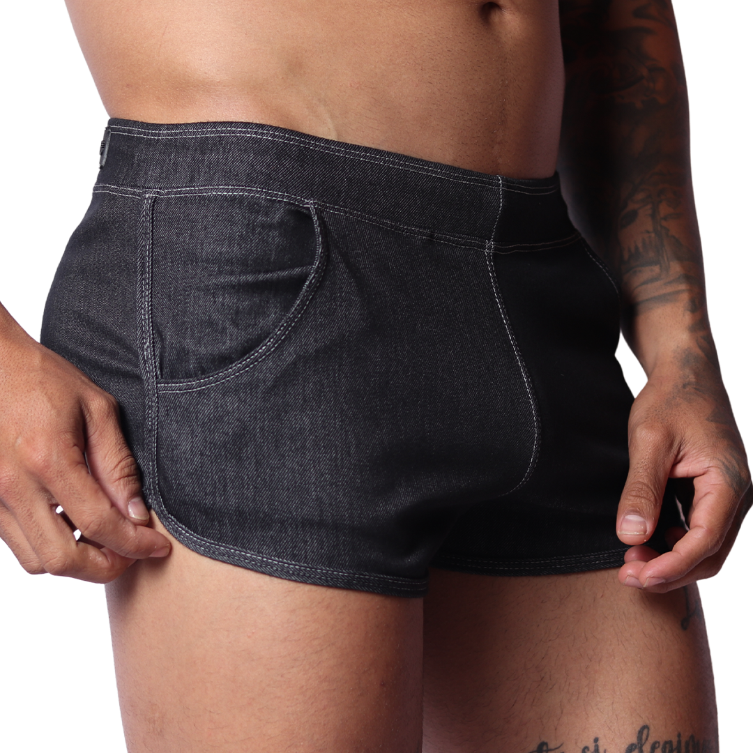 Denim Black Hot Shorts vista frontal de Gigo Underwear