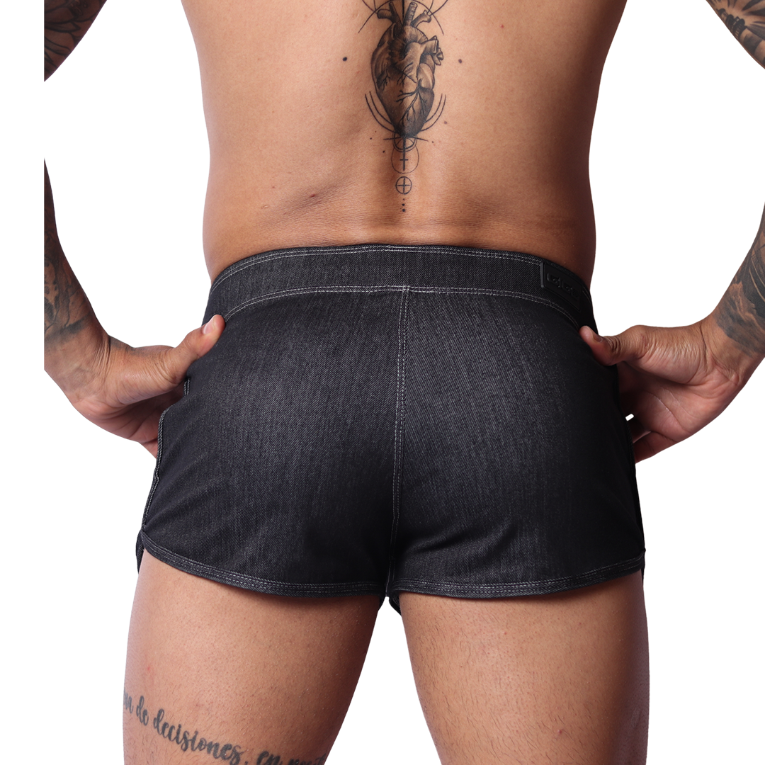 Denim Black Hot Shorts vista posterior de Gigo Underwear