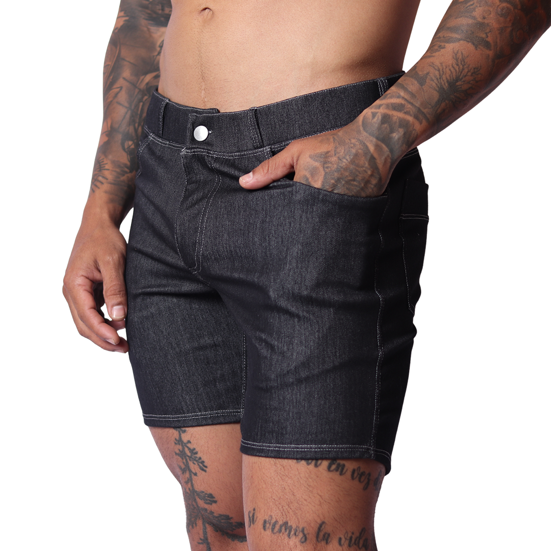 Denim Black Shorts vista frontal de Gigo Underwear