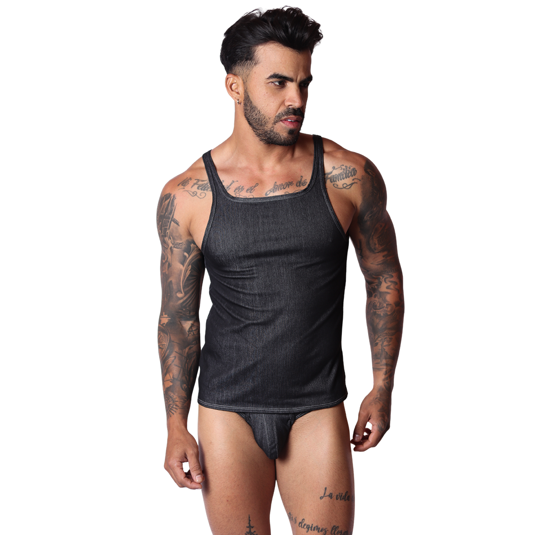 Denim Black Tank en modelo de Gigo Underwear