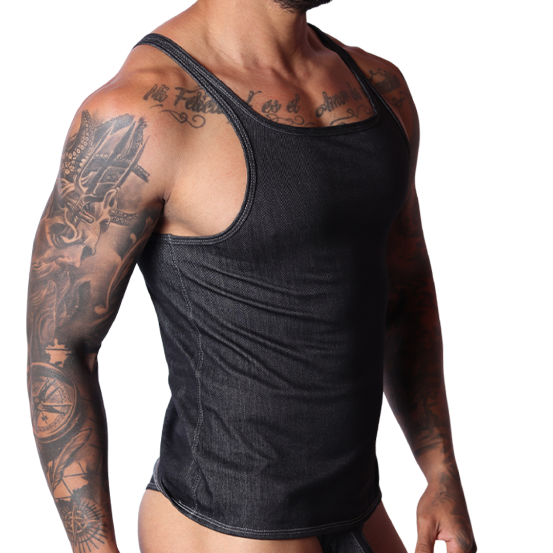 Denim Black Tank vista frontal de Gigo Underwear