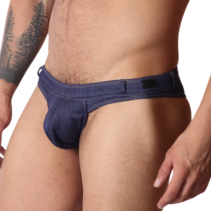 Denim Blue Thong vista frontal de Gigo Underwear