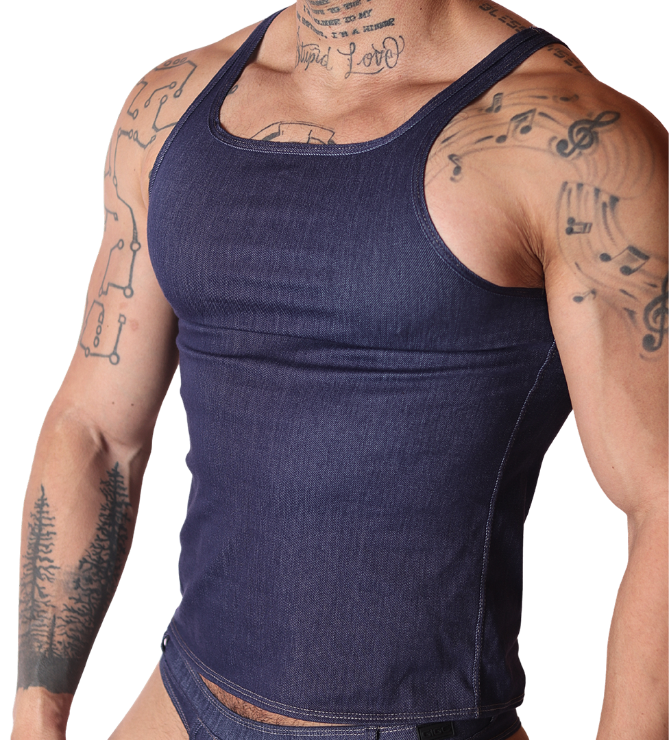 Denim Blue Tank vista frontal de Gigo Underwear