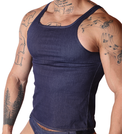 Denim Blue Tank vista frontal de Gigo Underwear