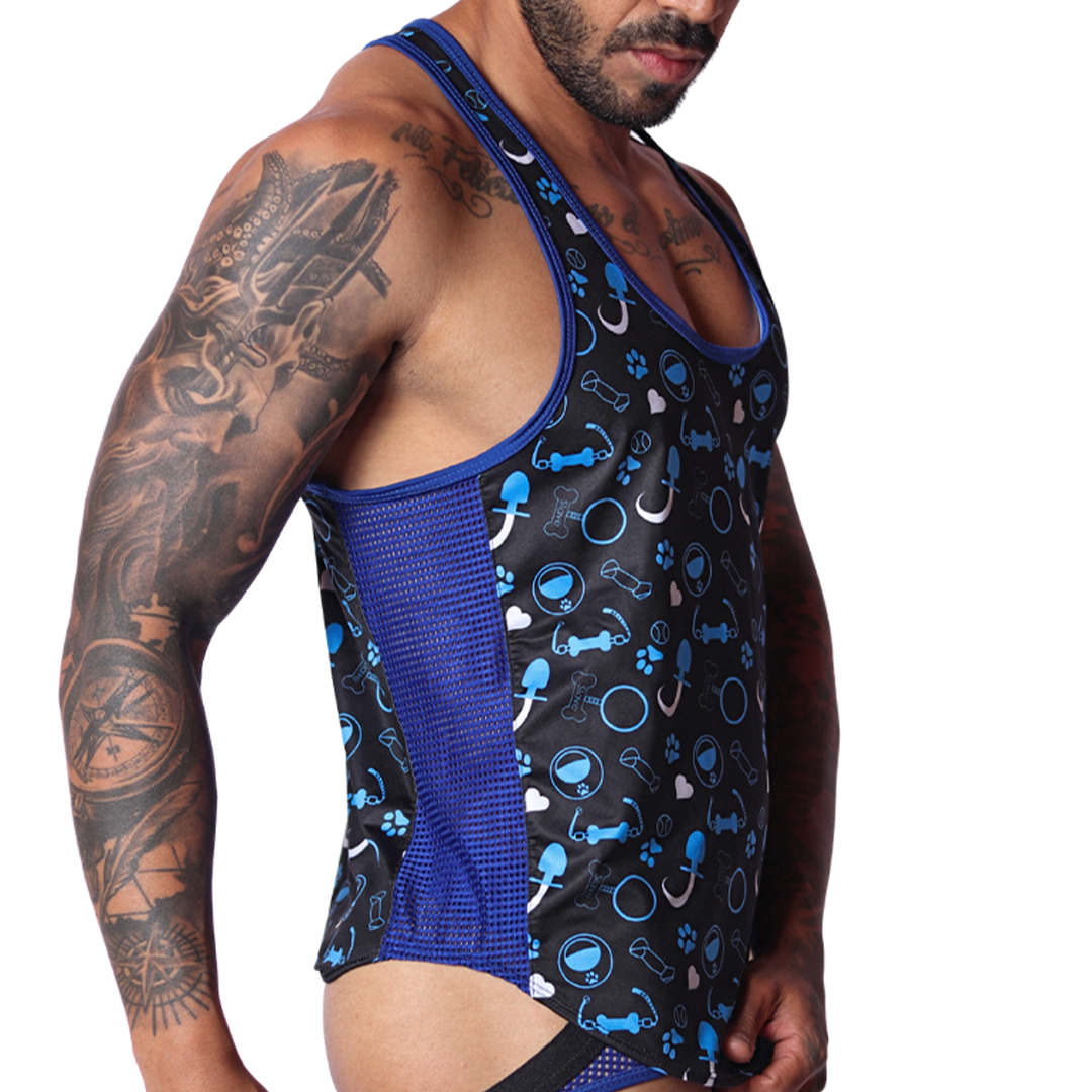 Dog Blue Tank vista frontal de Gigo Underwear