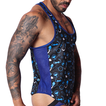 Dog Blue Tank vista frontal de Gigo Underwear
