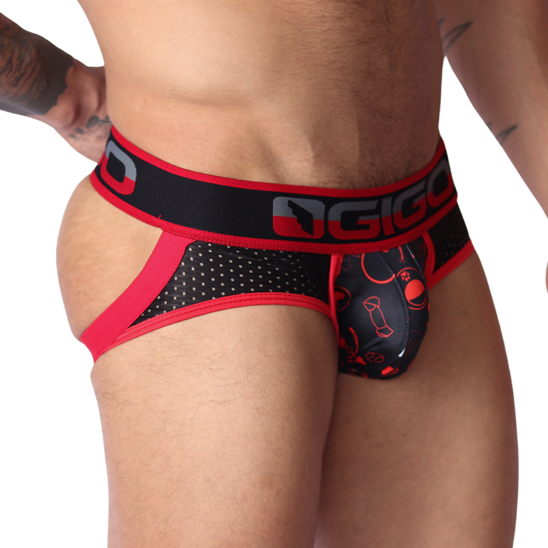 Dog Red Jockstrap vista frontal de Gigo Underwear