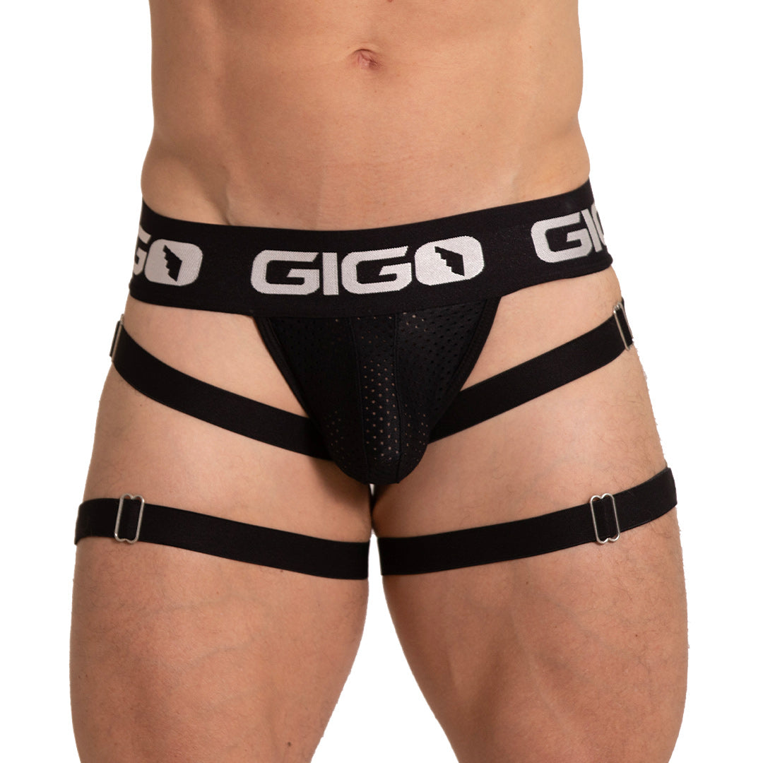 Energetic Black Jock vista frontal de Gigo Underwear