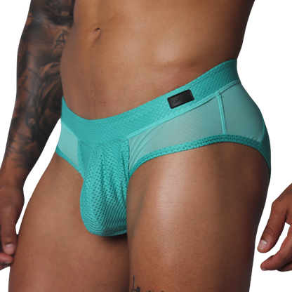 Evocative Aqua Brief vista frontal de Gigo Underwear